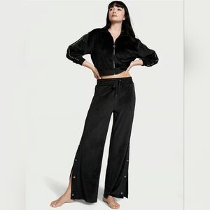 New Victoria Secret TRACKSUIT SET L Hoodie+M jogger pants BLACK VELOUR diamante